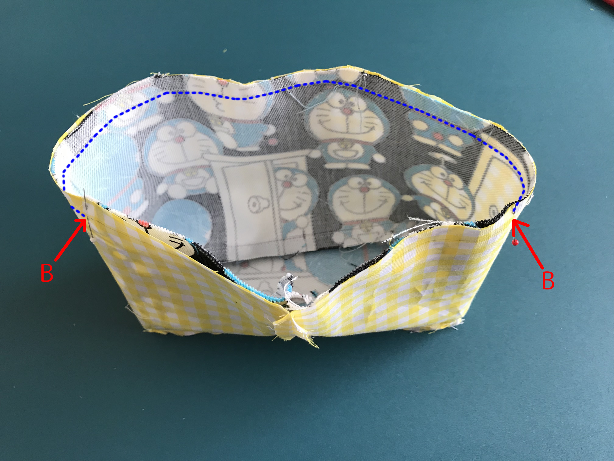 お弁当袋の口を縫う